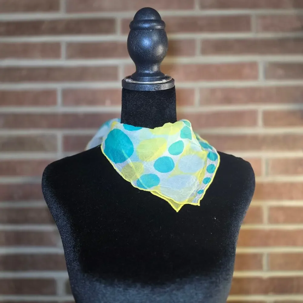 VTG Vera Neumann Verasheer Silk Blend Scarf Blue Lime Polka Dot Bubble Japan
